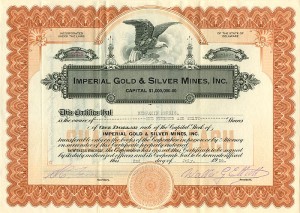 Imperial Gold and Silver Mines, Inc. - Stock Certificate